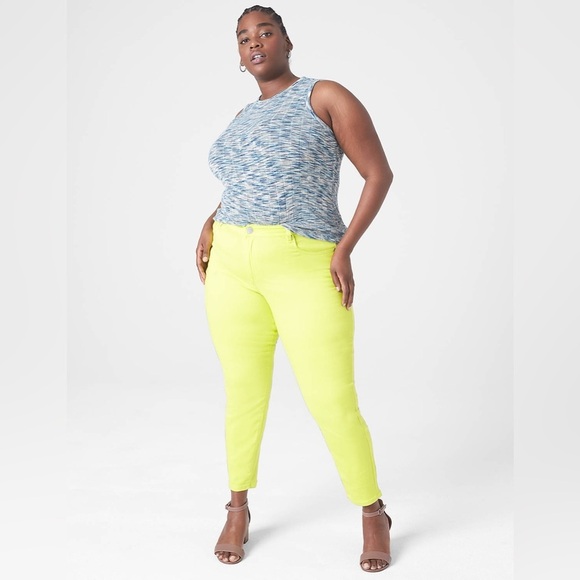 Lane Bryant Plus Size Curvy Fit Sateen Skinny Pants in Neon Yellow/Lime Green 22 - Picture 6 of 15